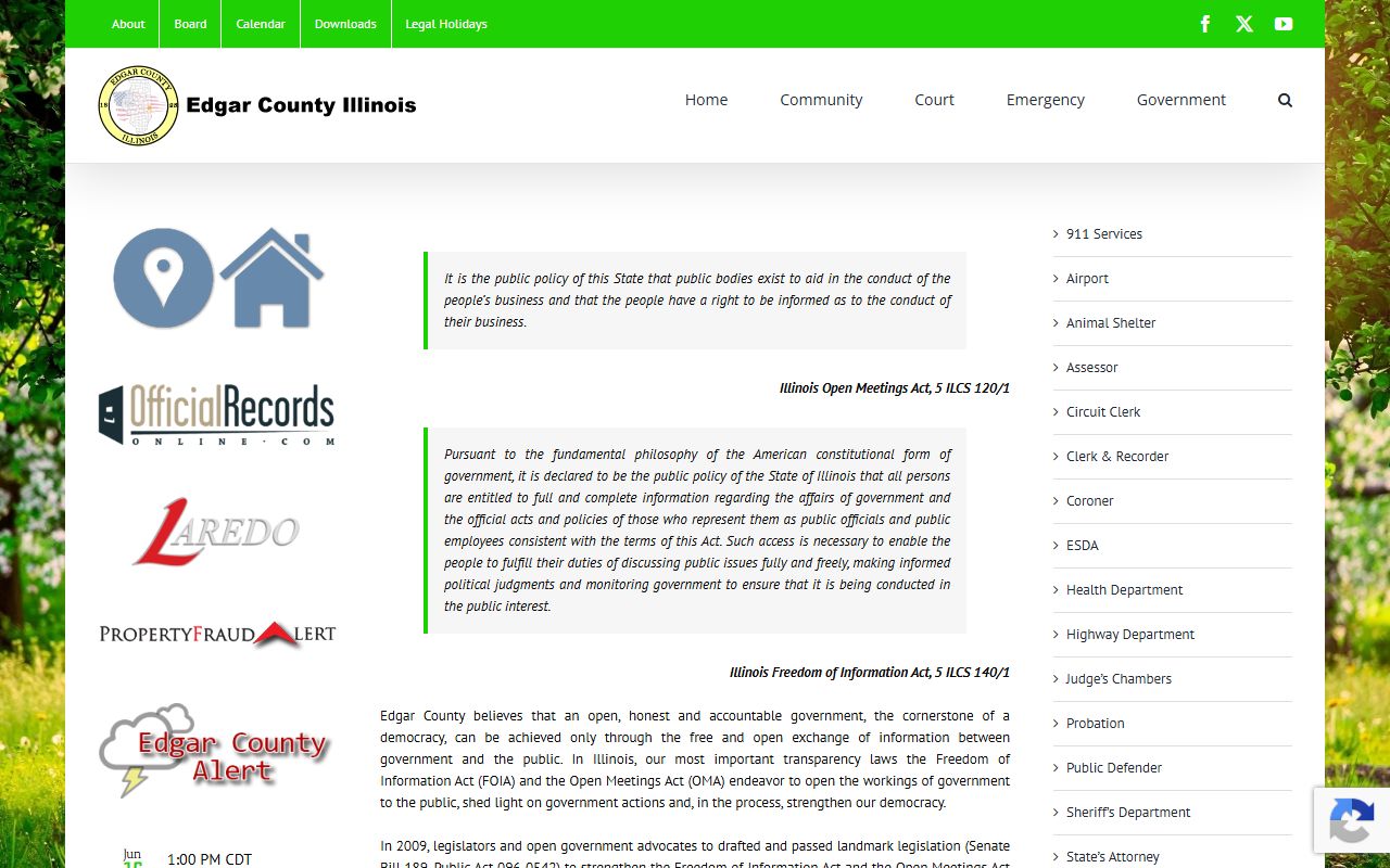 Edgar County inmate records FOIA request page for jail and arrest records