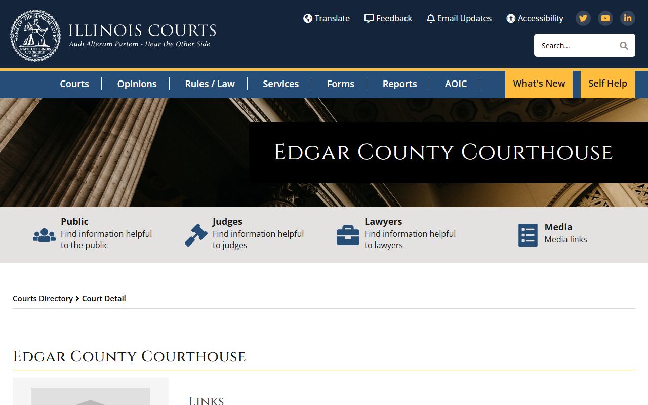 Illinois Courts Edgar County Courthouse directory page
